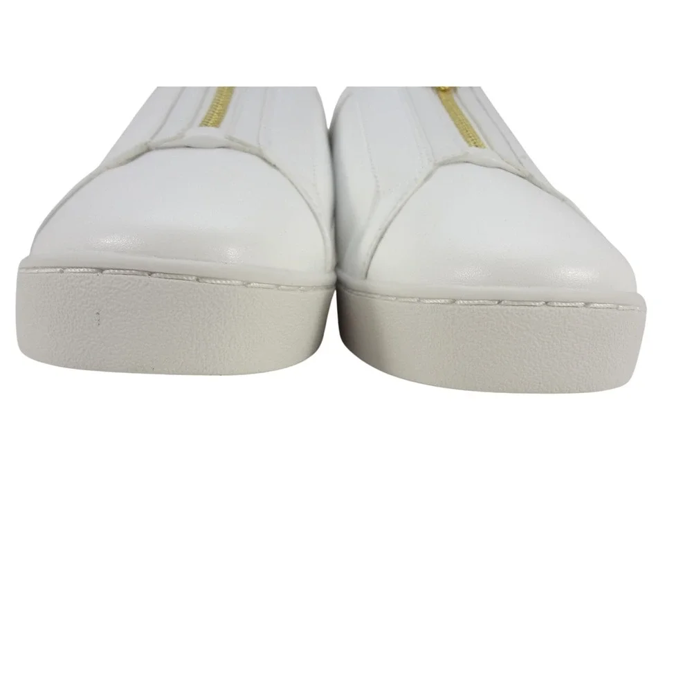 Michael Kors Bodie Sneakers Women 10 White Excellent Front Zip Gold Logo Leather